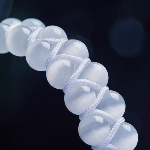 Blanc | Argent | Bracelet double macramé en verre Cheshire